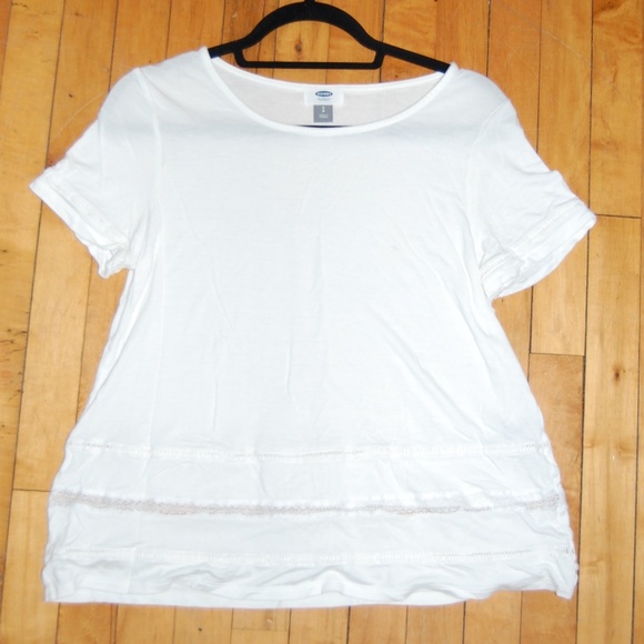 White Cotton T-shirt with Lace Trim - Picture 1 of 2